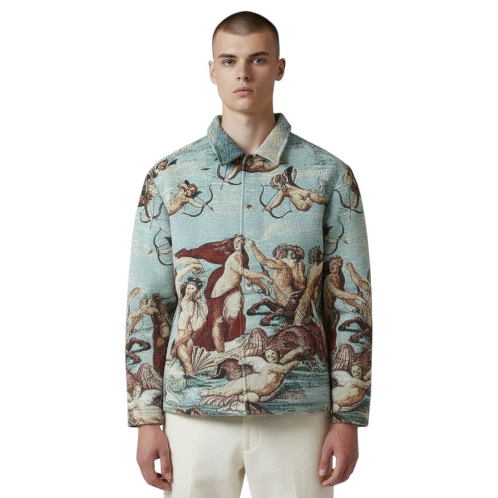 RARE Rebel Vengeance Tapestry Jacket The Triumph of Galatea Religious Print New